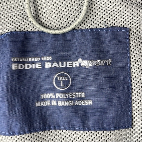 Eddie Bauer Mens Navy Blue Hooded Zip Up Windbreaker, size Large Tall - Picture 2 of 10